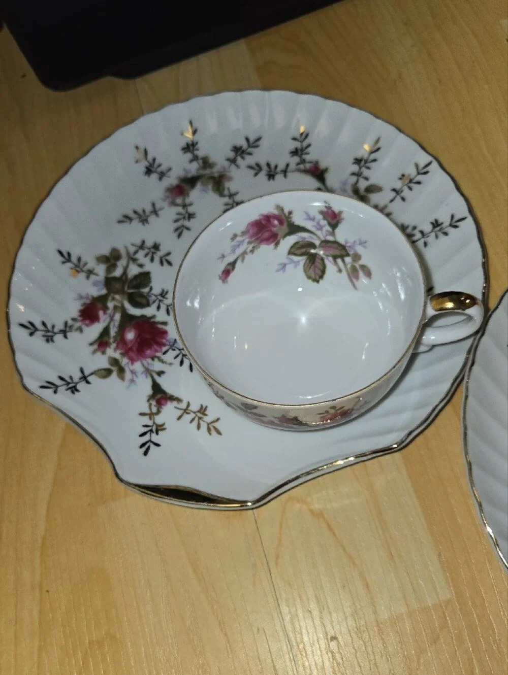 Elegant Floral Fan Shaped Fine China Norcrest Teacup & Saucer Sets